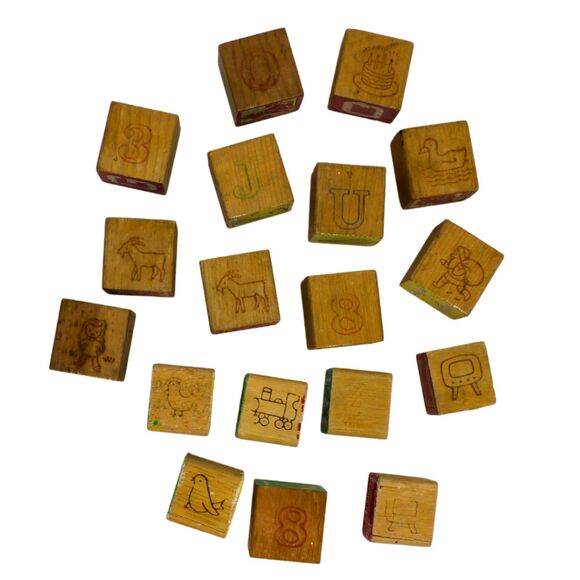 Vintage Disney Alphabet Blocks Painted Wood Embossed Characters 11+ Piece Set - Picture 5 of 5